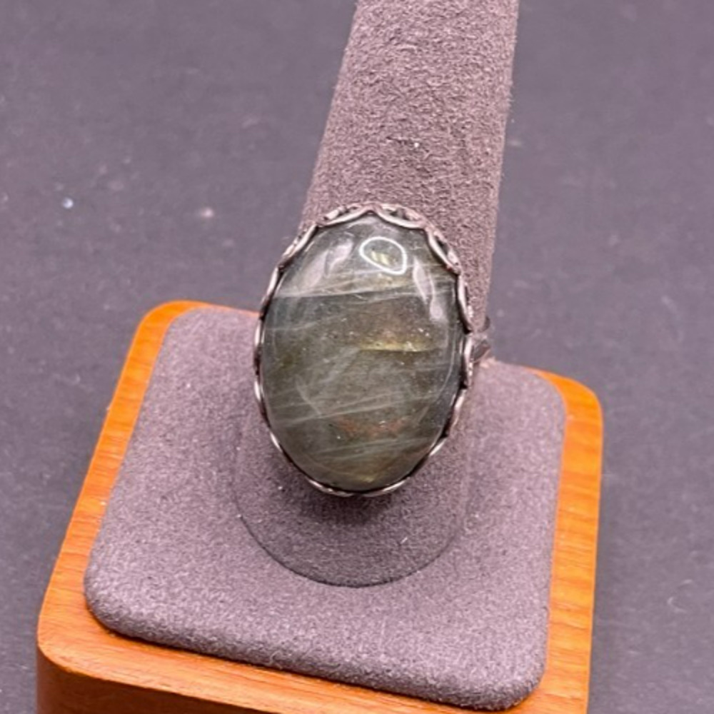 Vtg 925 Sterling Silver Signed Natural Labradorite Gemstone Handmade Ring